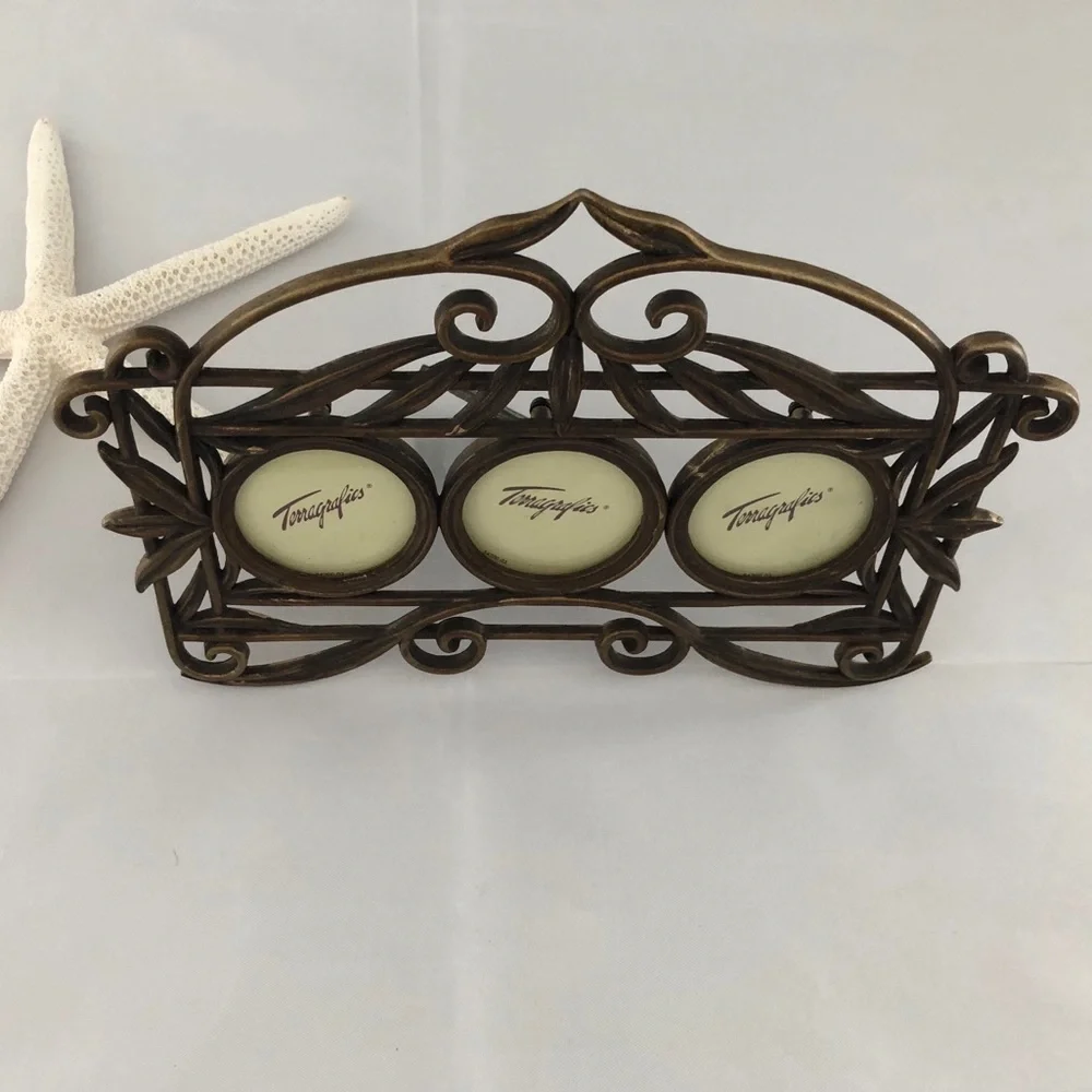 Terragrafics NEW Bronze scroll pattern triple round picture frame